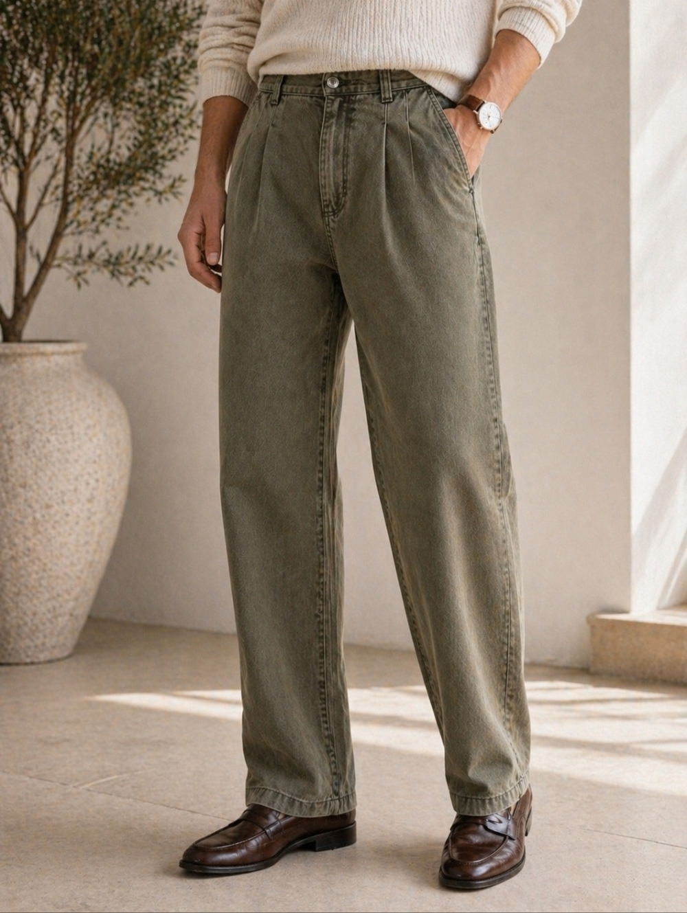 BRAX Olive Green Wide Leg Jeans High Rise Cotton Trouser Denim Pants 30